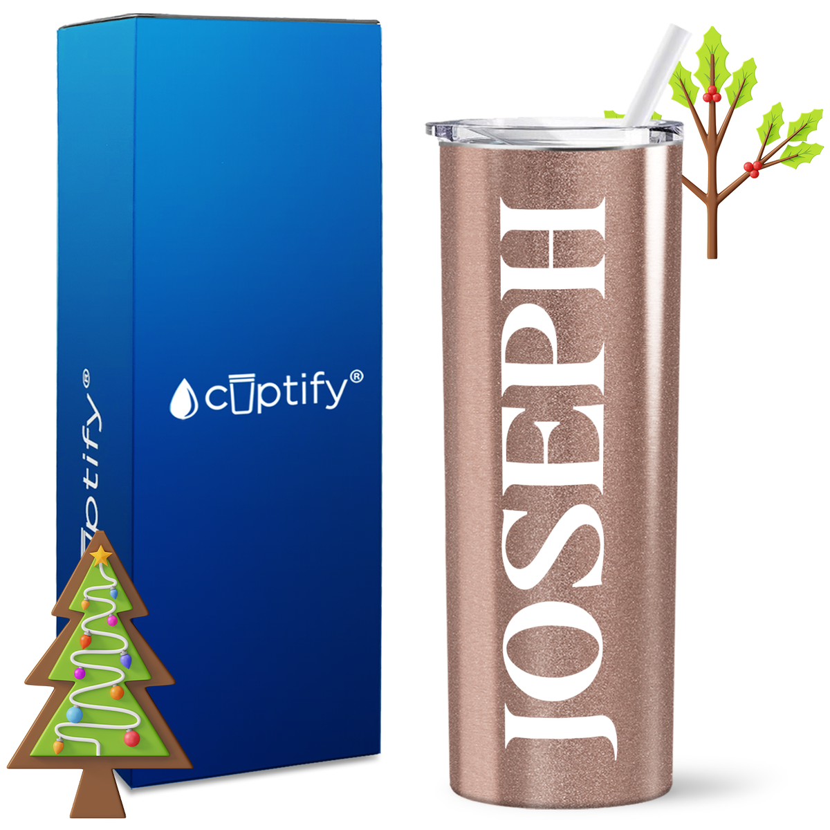Personalized Merry Style on 20oz Skinny Christmas Tumbler