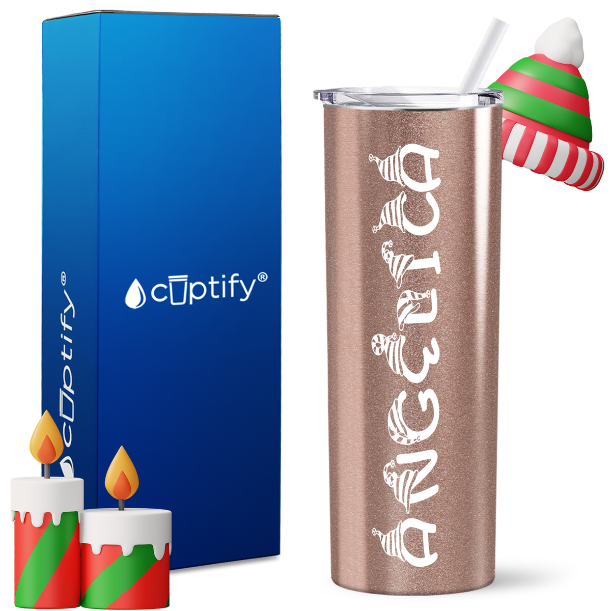 Personalized Elfen Style on 20oz Skinny Christmas Tumbler