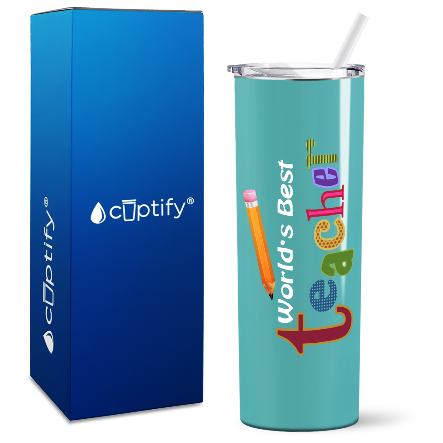 World's Best Teacher with Pencil on 20oz Skinny Tumbler