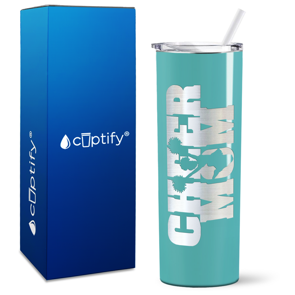 Cheer Mom with Cheerleader Silhouette on 20oz Skinny Tumbler