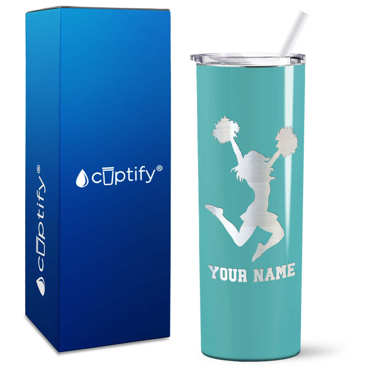 Personalized Cheerleader Silhouette on 20oz Skinny Tumbler