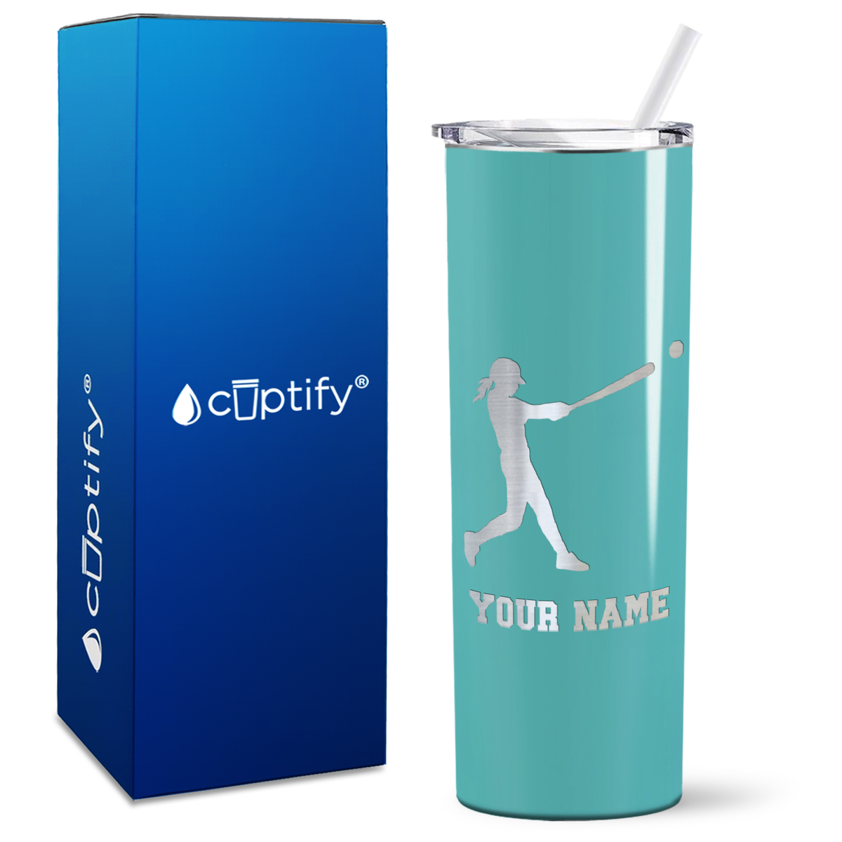 Personalized Softball Girl at Bat on 20oz Skinny Tumbler