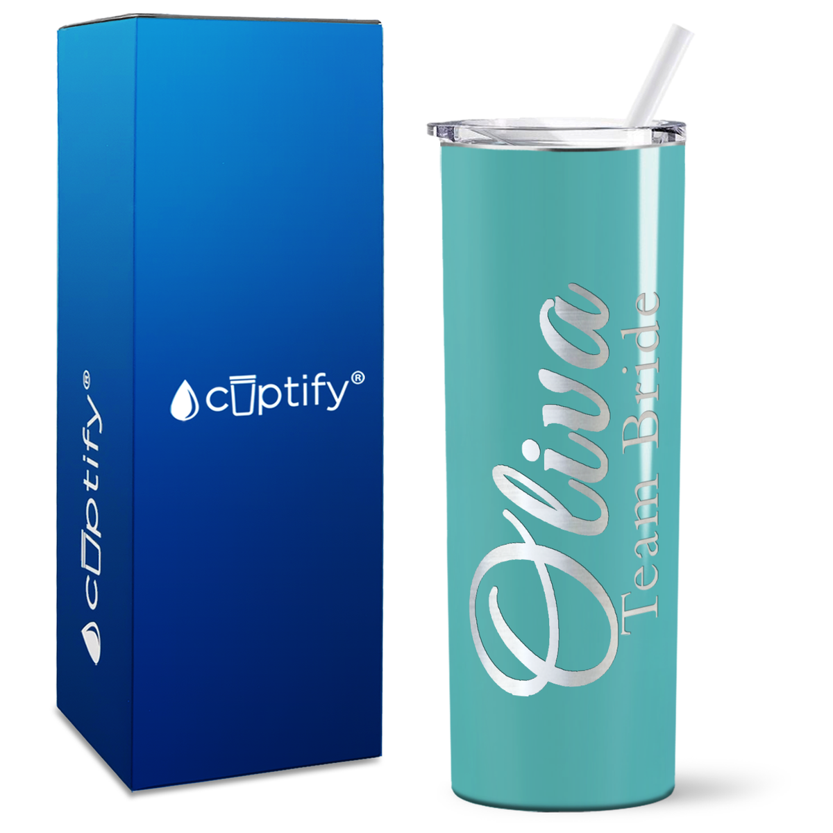 Personalized Cursive Team Bride on 20oz Skinny Tumbler
