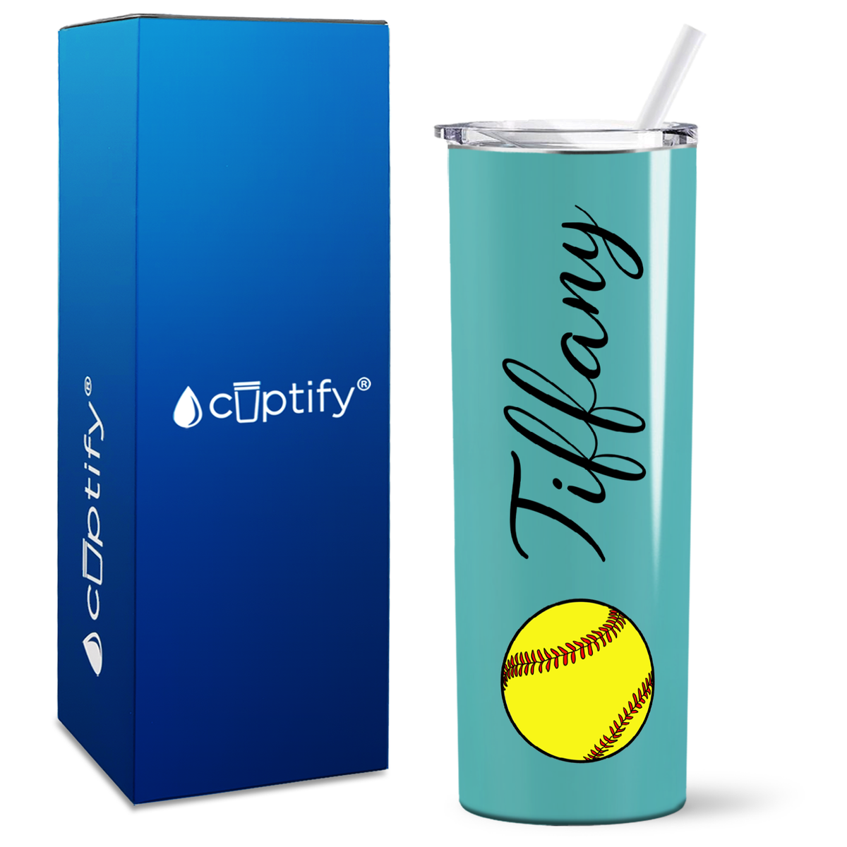 Personalized Softball on 20oz Skinny Tumbler