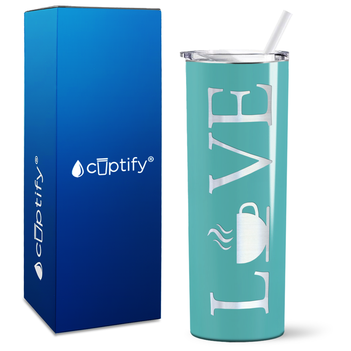 Love with Coffee Design on 20oz Skinny 20oz Tumbler