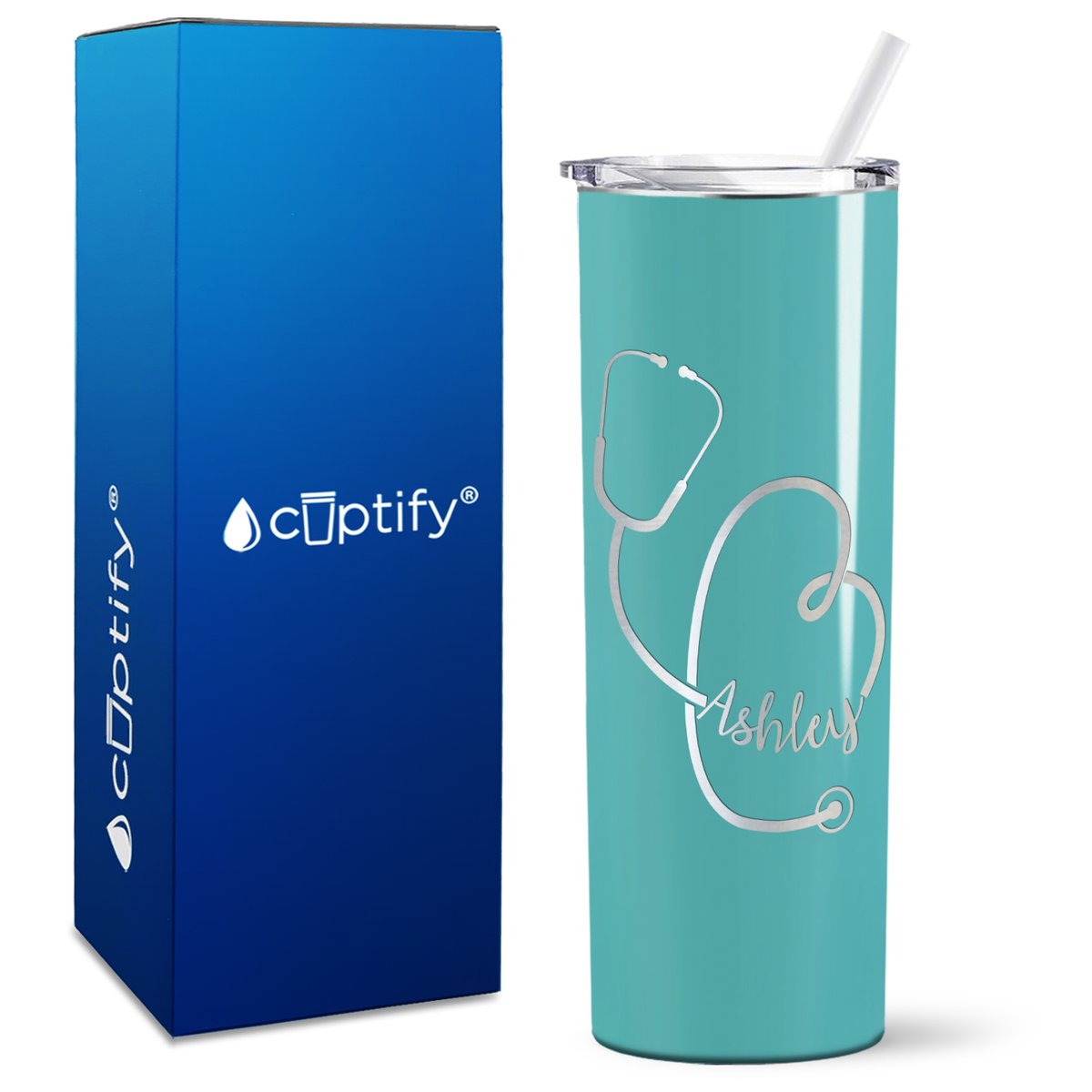 Personalized Stethoscope Curly on 20oz Skinny Tumbler