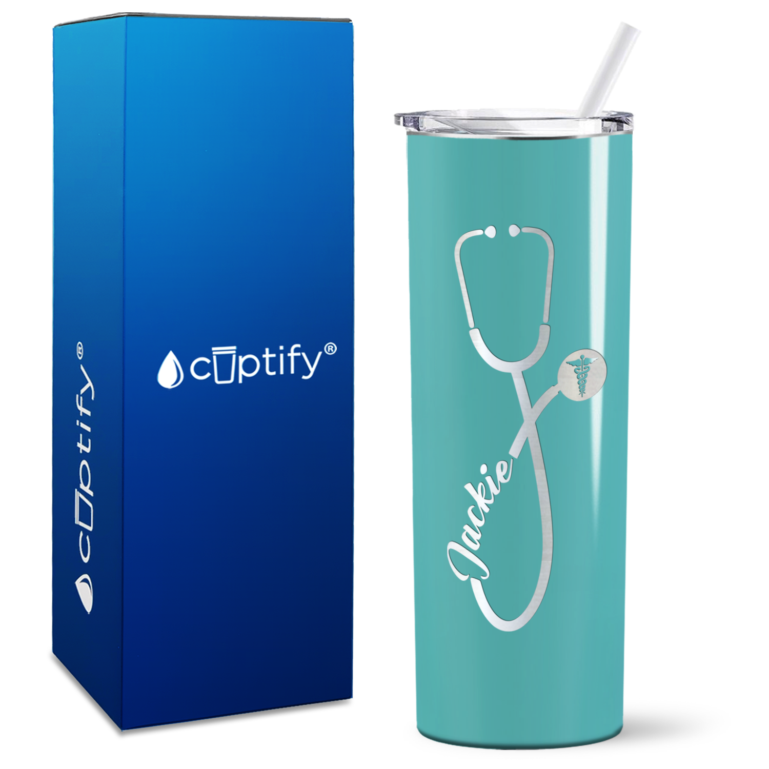 Personalized Stethoscope Cadeceus on 20oz Skinny Tumbler