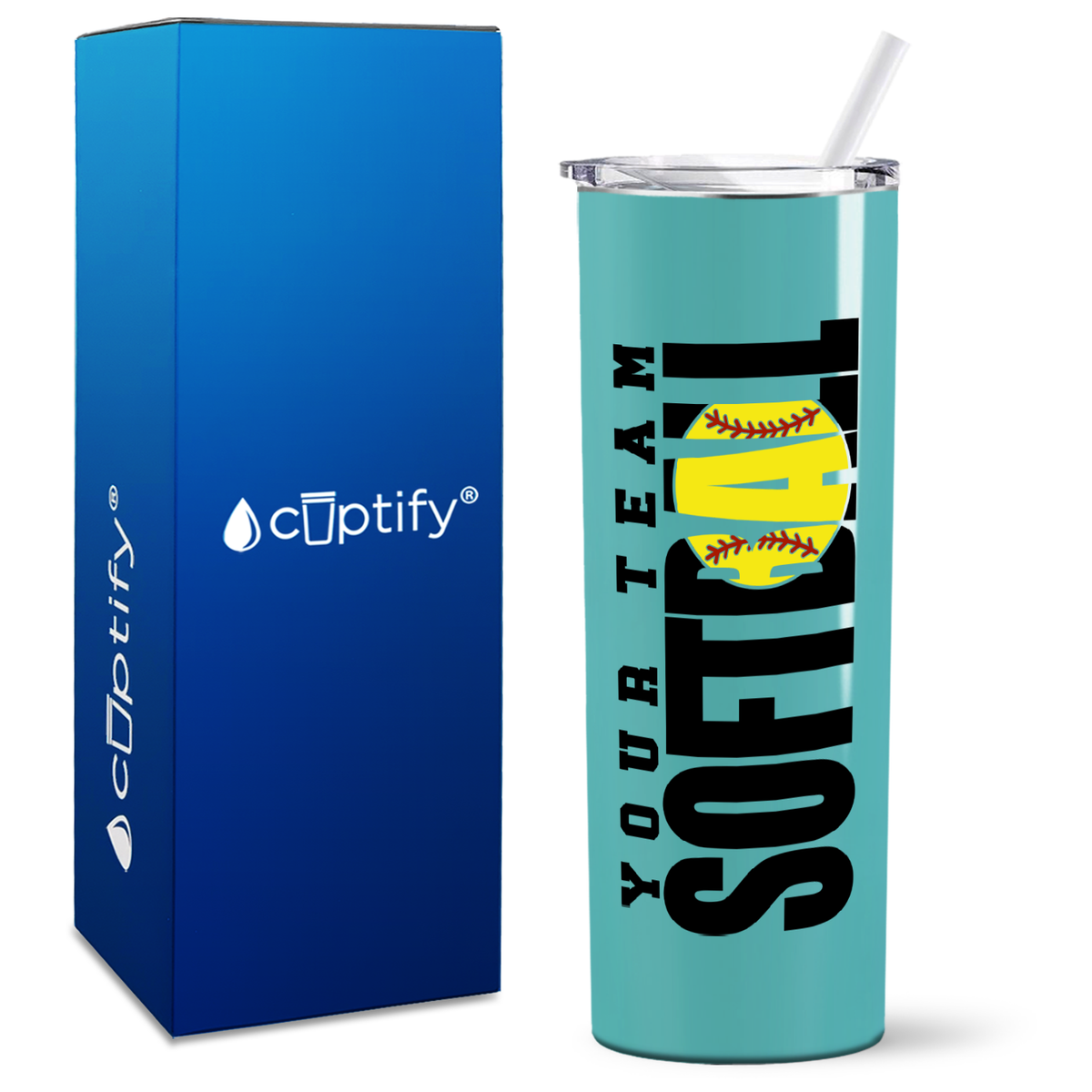 Personalized Team Softball on 20oz Skinny Tumbler