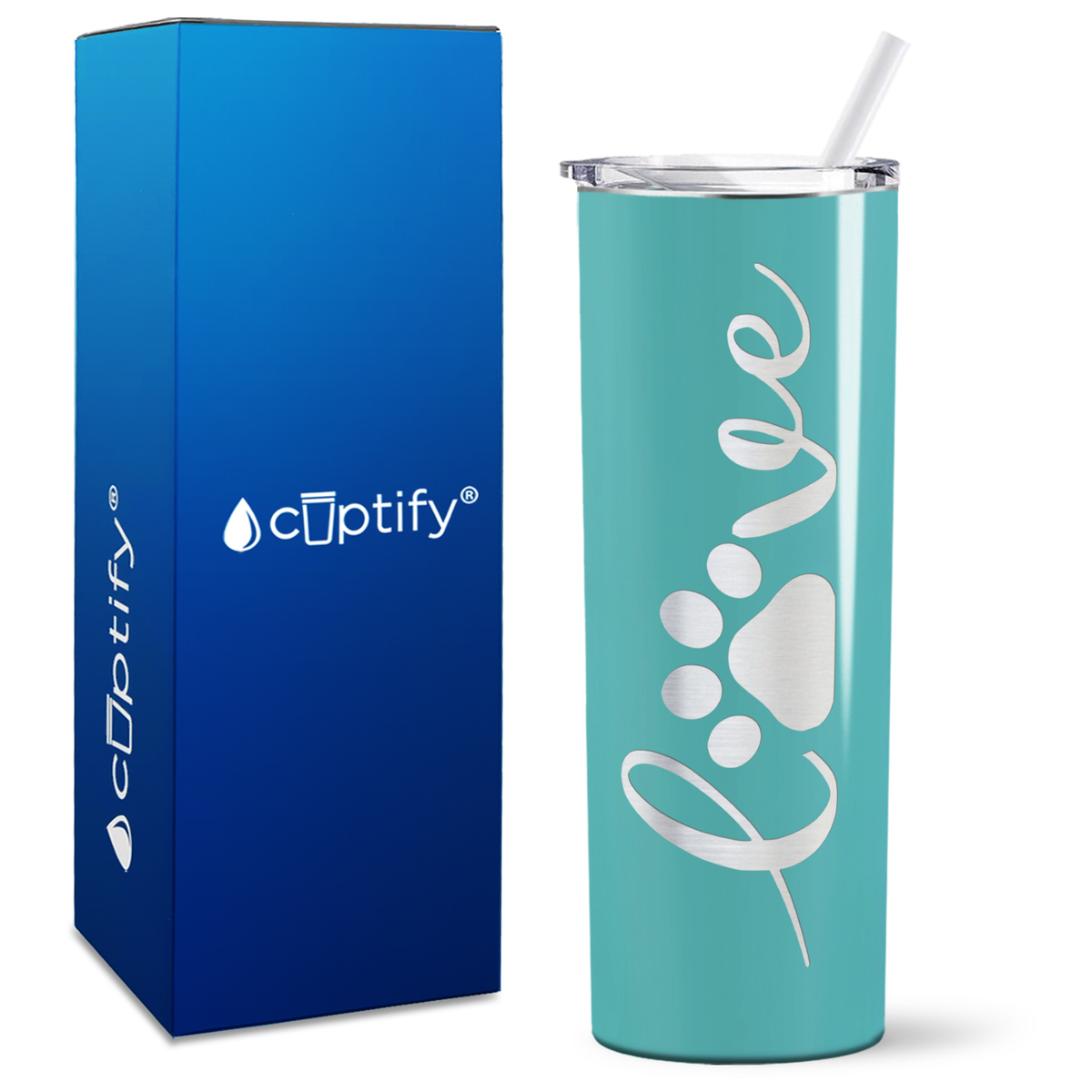 Curly Love Dog Paw on 20oz Skinny Tumbler