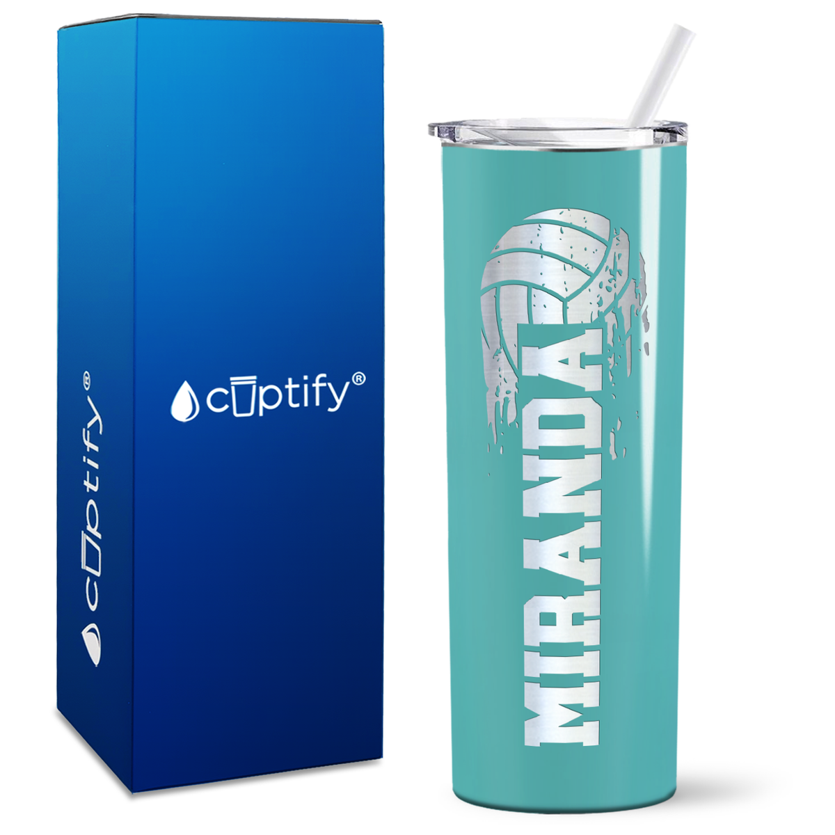 Personalized Flying Volleyball on 20oz Skinny Tumbler