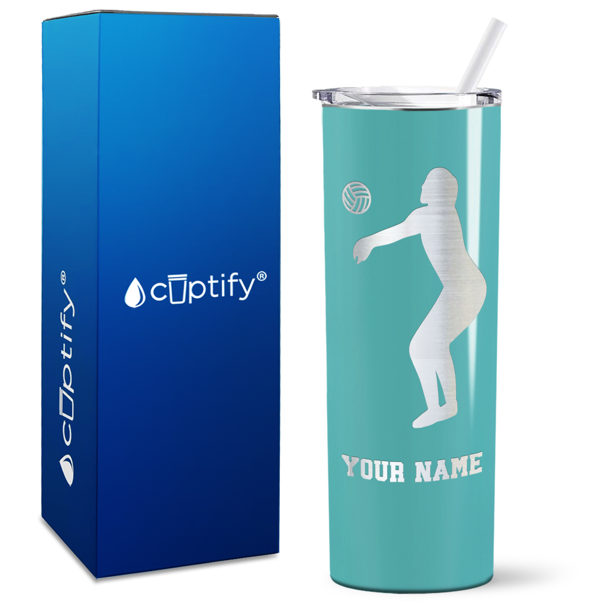 Personalized Volleyball Silhouette on 20oz Skinny Tumbler