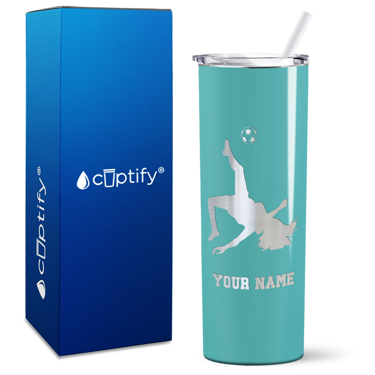Personalized Soccer Player Female on 20oz Skinny Tumbler