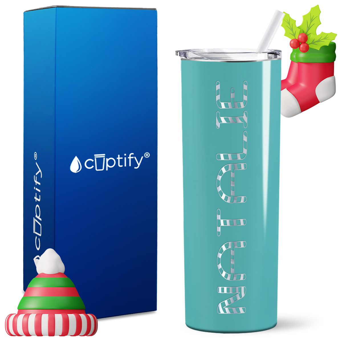 Personalized Candy Cane Style on 20oz Skinny Christmas Tumbler