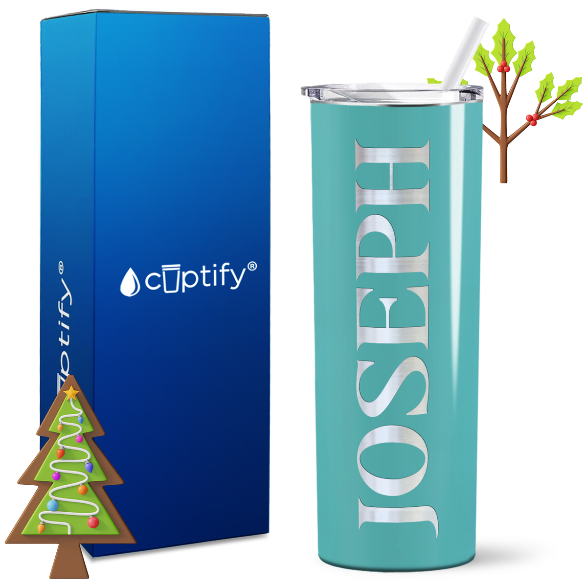 Personalized Merry Style on 20oz Skinny Christmas Tumbler