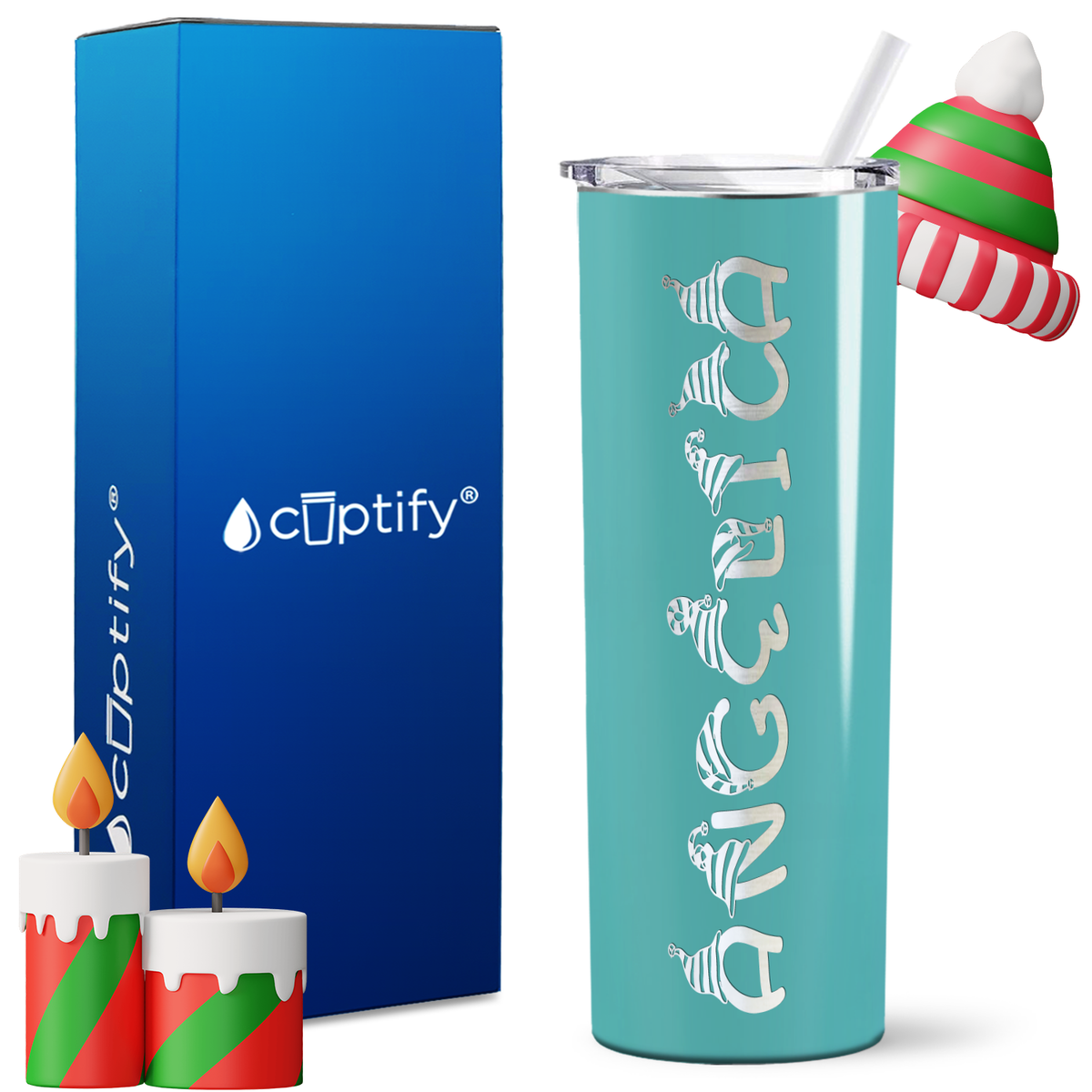 Personalized Elfen Style on 20oz Skinny Christmas Tumbler
