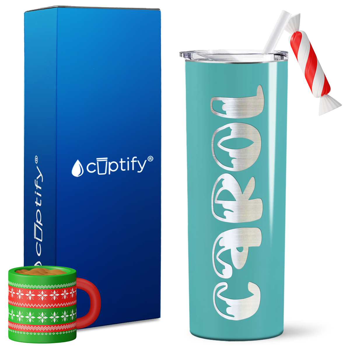 Personalized Frosty Style on 20oz Skinny Christmas Tumbler