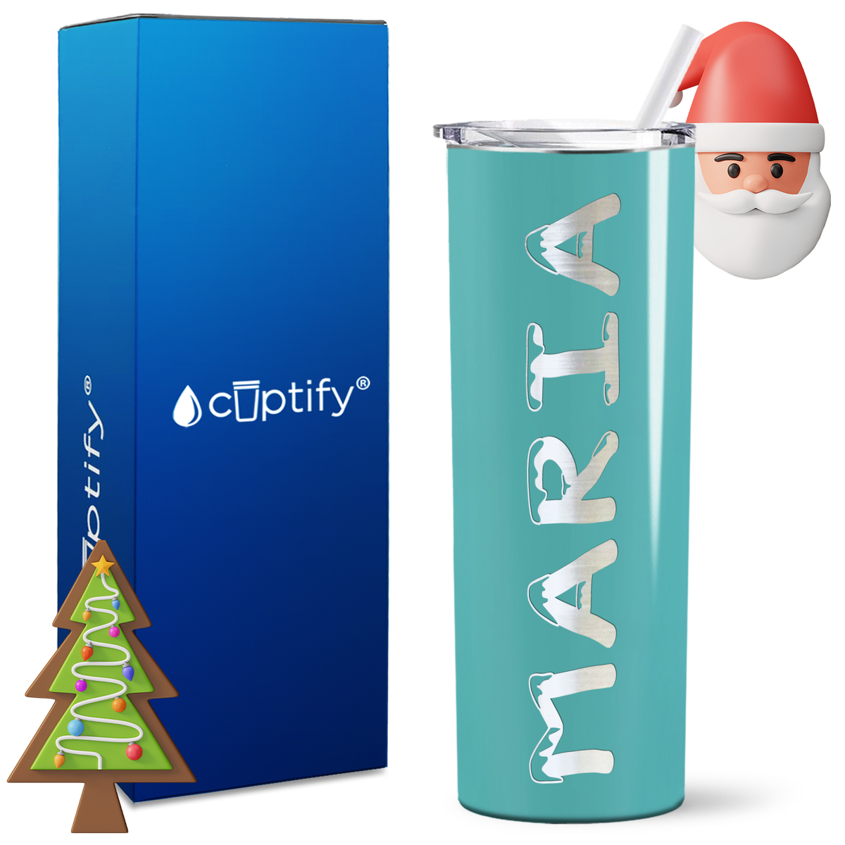 Personalized Snowy Style on 20oz Skinny Christmas Tumbler