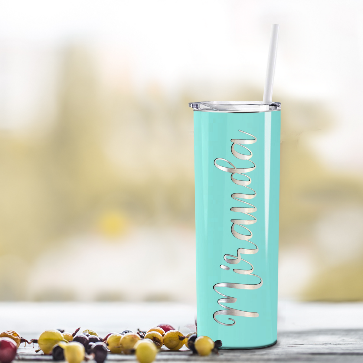 Personalized Seafoam Gloss Skinny Engraved Tumbler