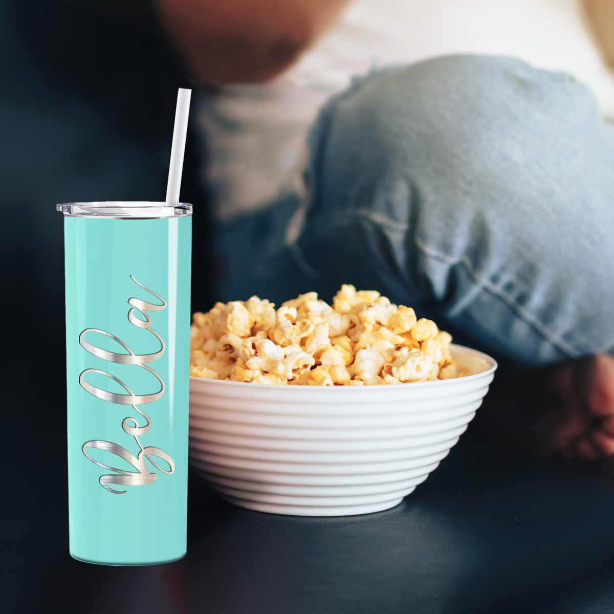 Personalized Seafoam Gloss Skinny Engraved Tumbler