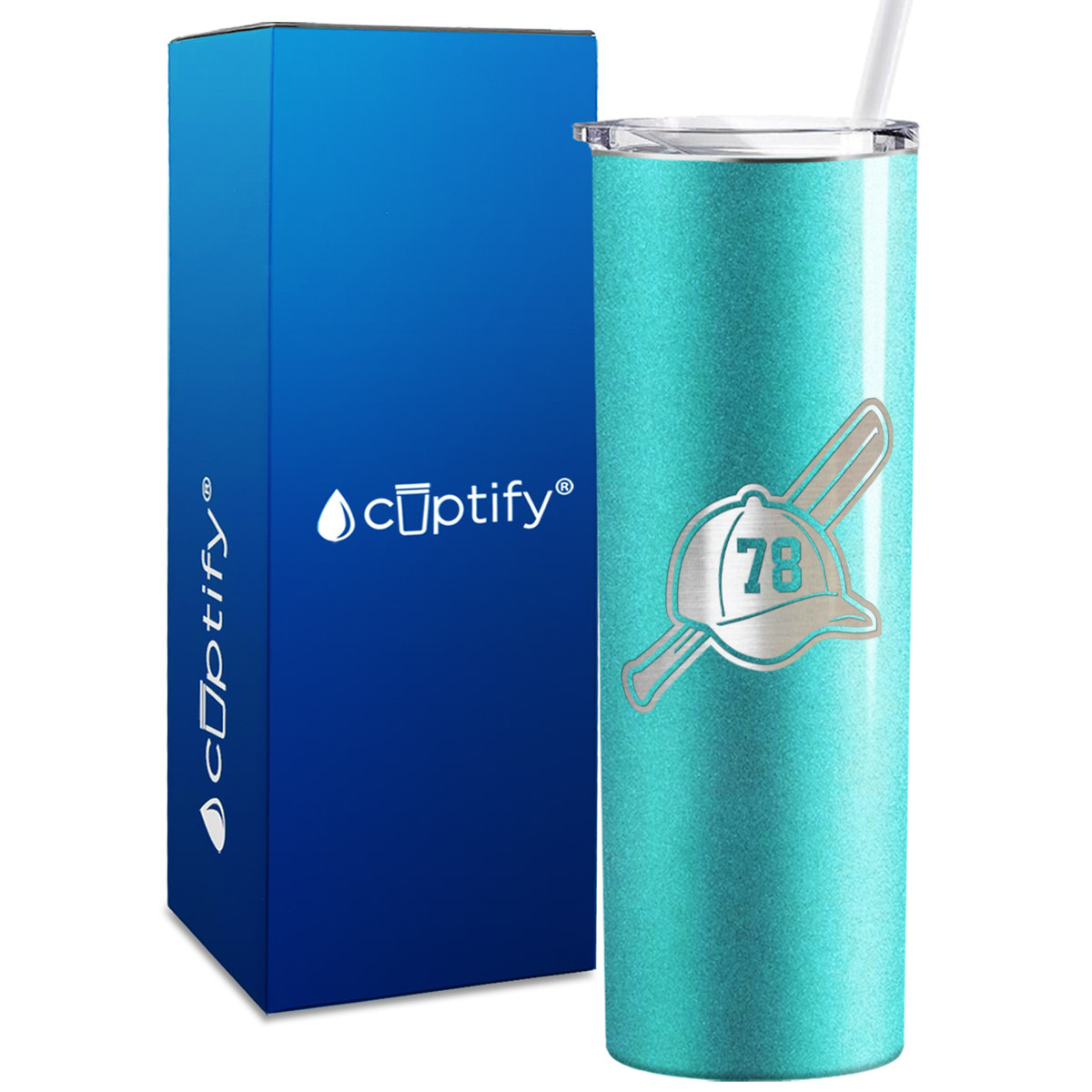 Baseball Bat and Hat with Personalized Number 20oz Skinny Tumbler