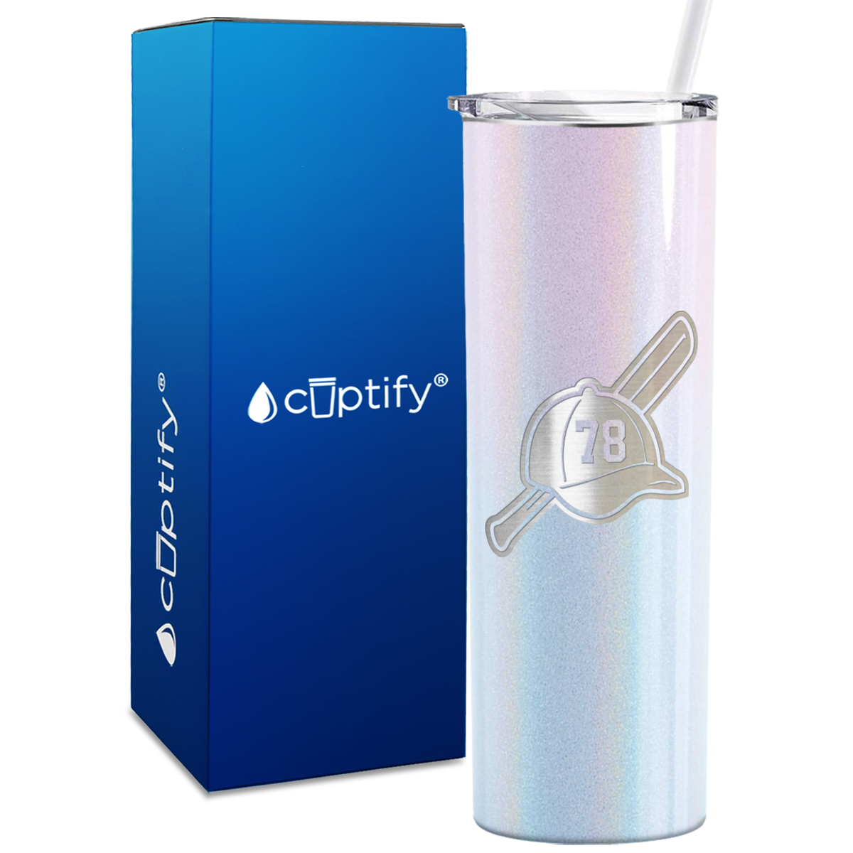 Baseball Bat and Hat with Personalized Number 20oz Skinny Tumbler