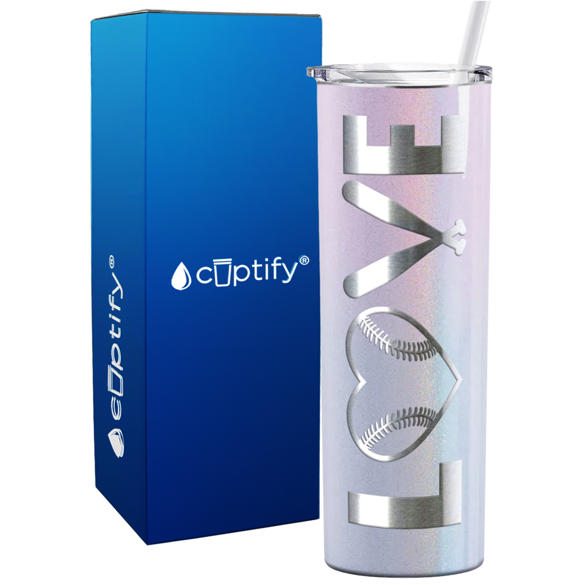 Love Baseball on 20oz Skinny Stainless Steel Tumbler