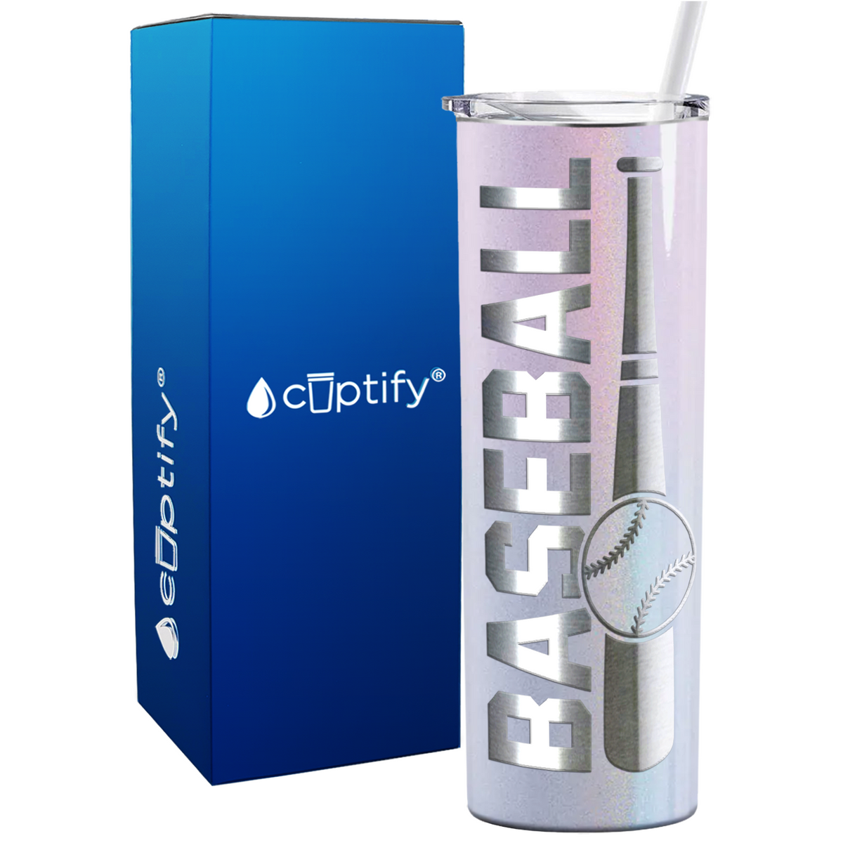 Baseball Bat and Ball on 20oz Skinny Stainless Steel Tumbler