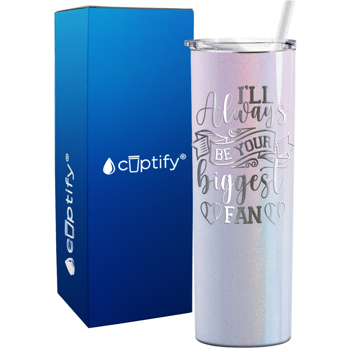 I'll Always Be Your Biggest Fan Baseball on 20oz Skinny Stainless Steel Tumbler