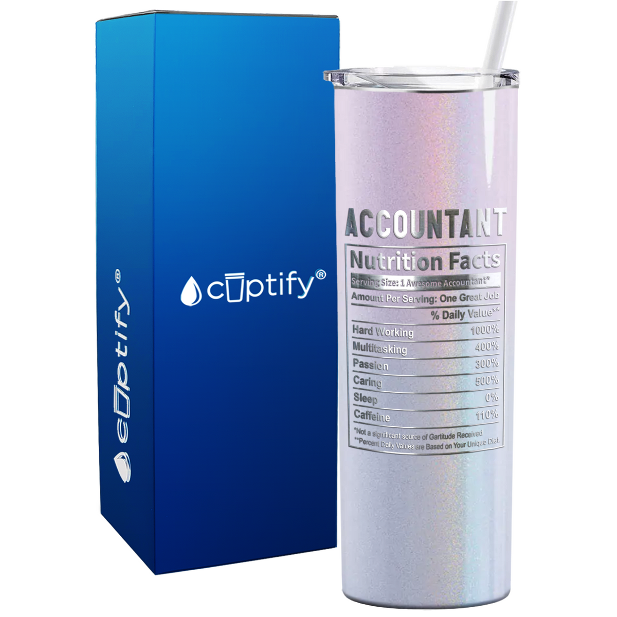 Accountant Nutrition Facts on 20oz Skinny Stainless Steel Tumbler