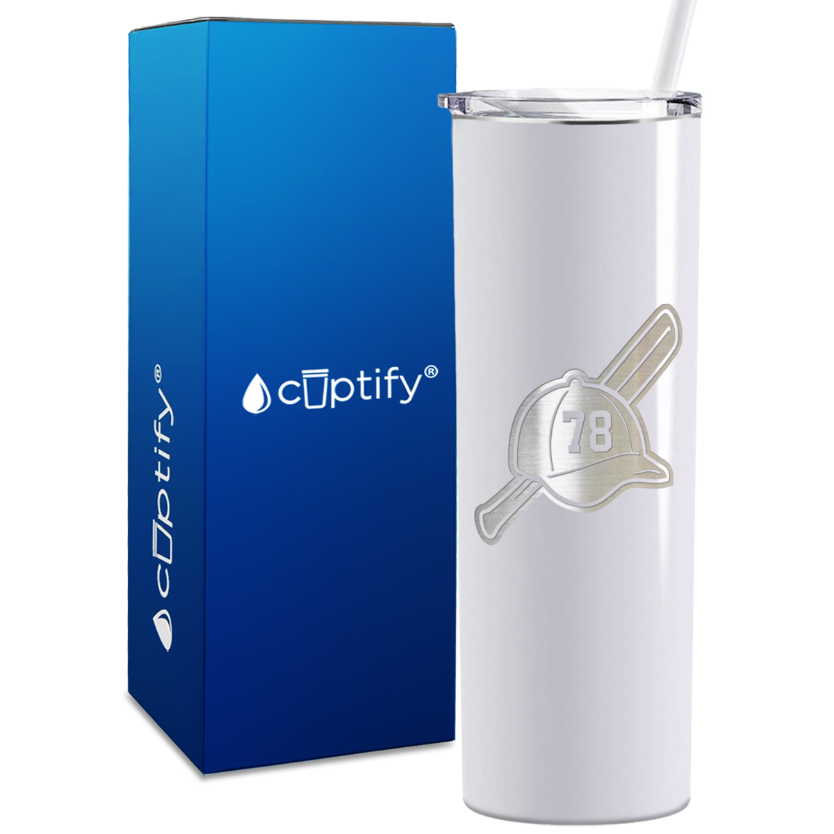 Baseball Bat and Hat with Personalized Number 20oz Skinny Tumbler