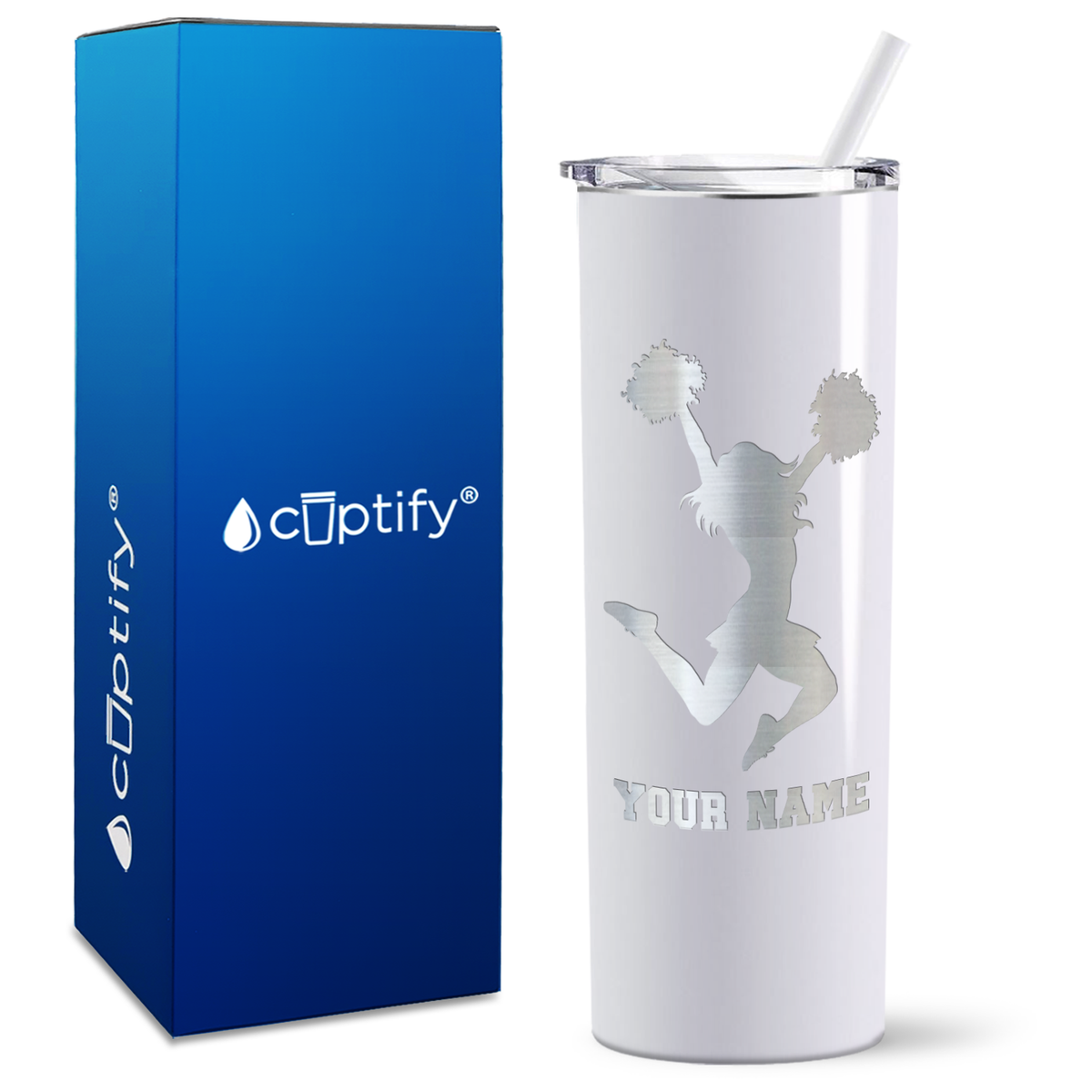Personalized Cheerleader Silhouette on 20oz Skinny Tumbler