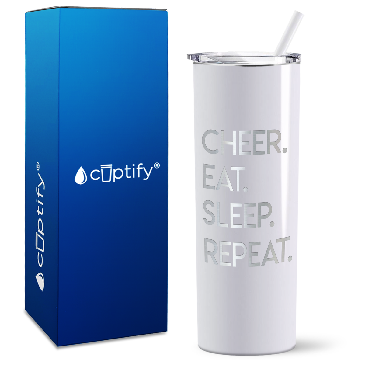 Cheer Eat Sleep Repeat on 20oz Skinny Tumbler