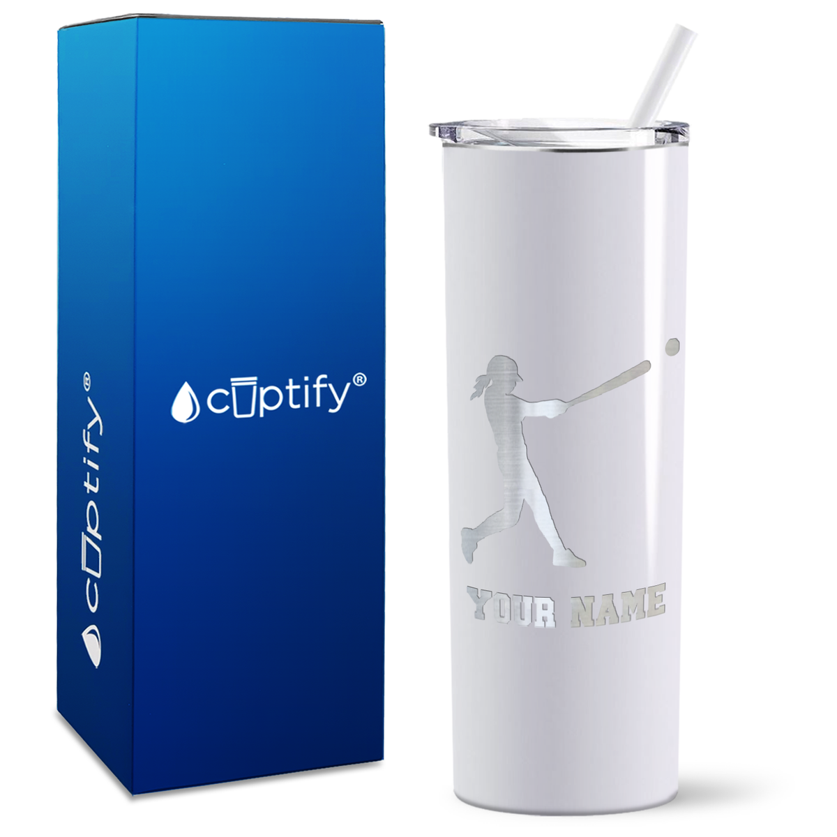 Personalized Softball Girl at Bat on 20oz Skinny Tumbler
