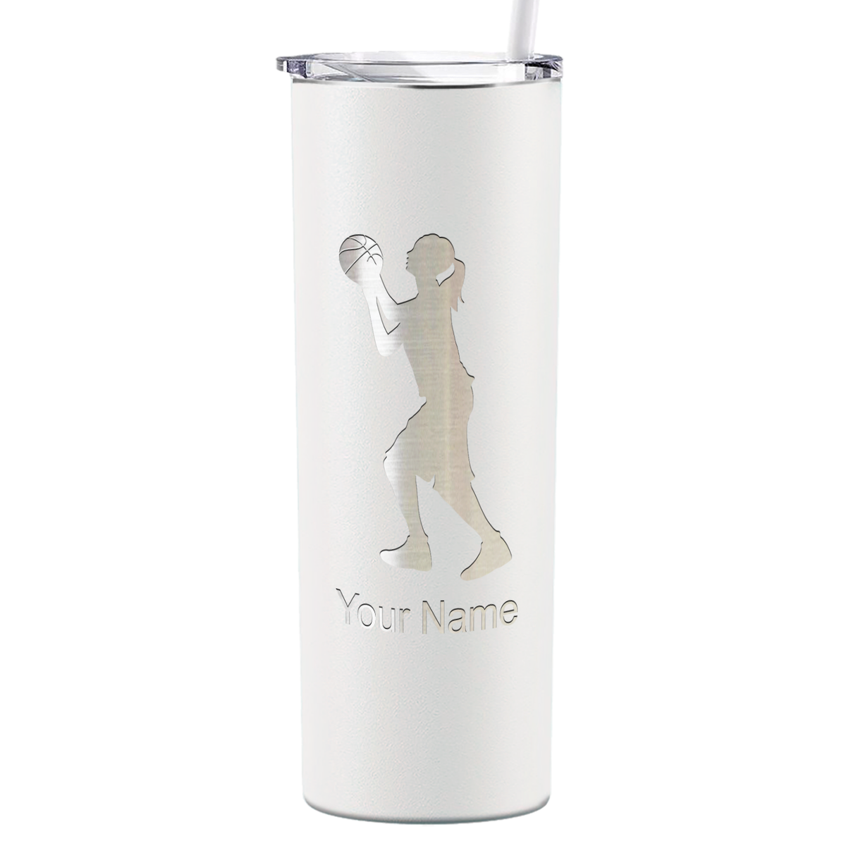 Personalized Girl Shooting Basketball on 20oz Skinny Tumbler