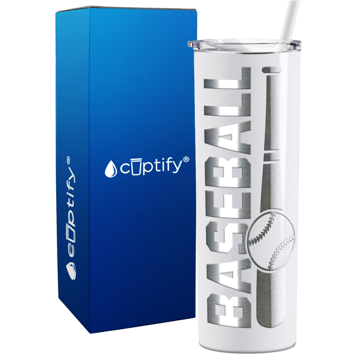 Baseball Bat and Ball on 20oz Skinny Stainless Steel Tumbler