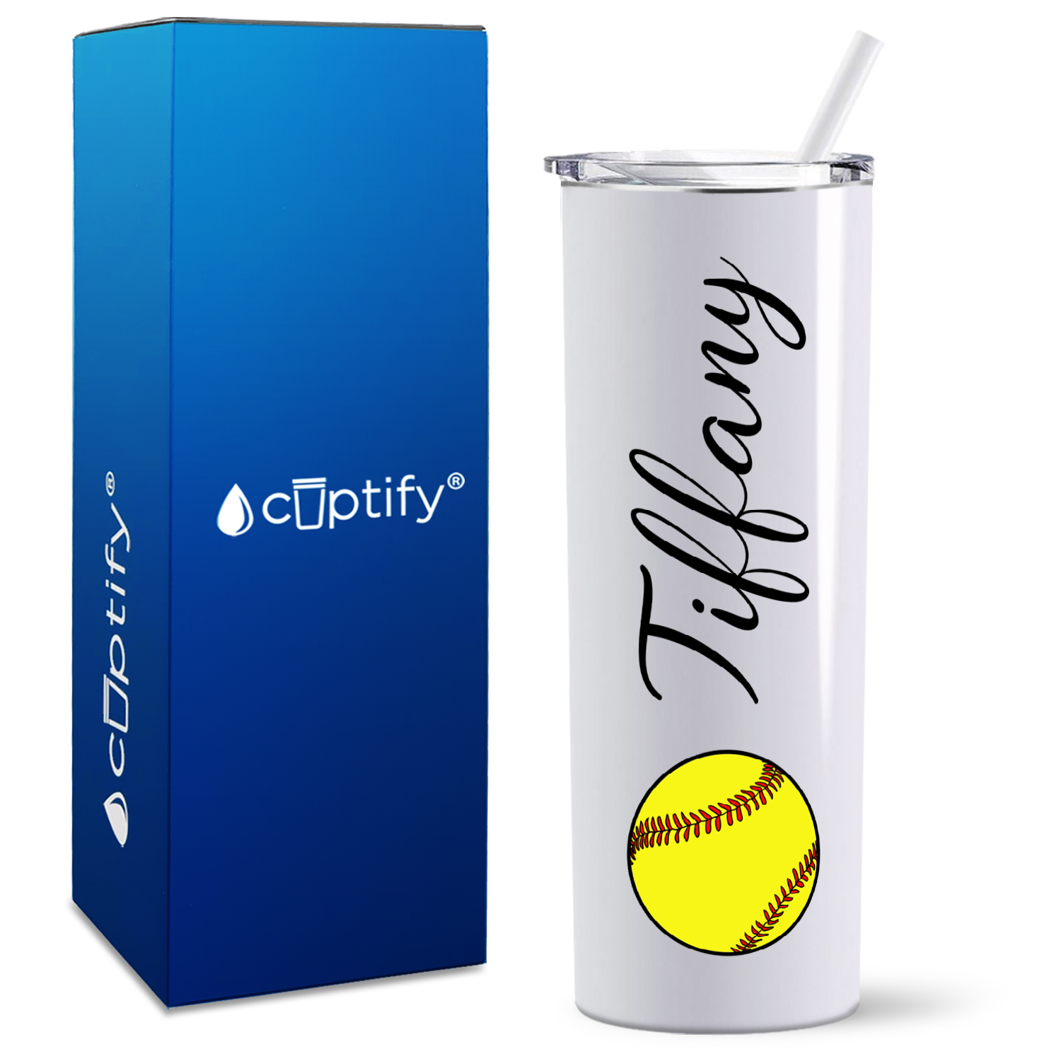 Personalized Softball on 20oz Skinny Tumbler