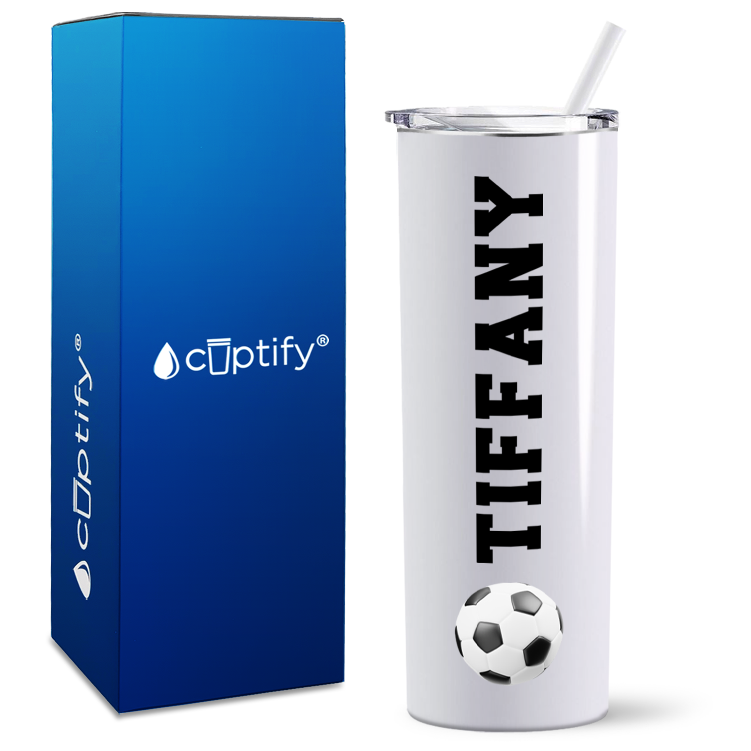 Personalized Soccer Ball on 20oz Skinny Tumbler