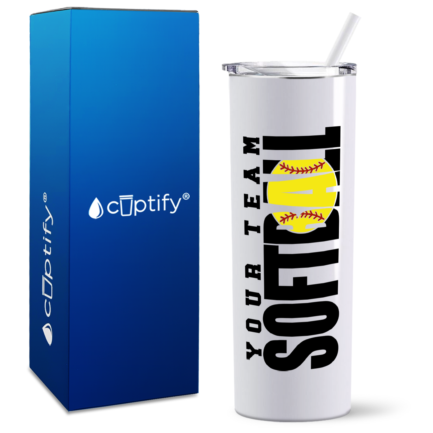 Personalized Team Softball on 20oz Skinny Tumbler