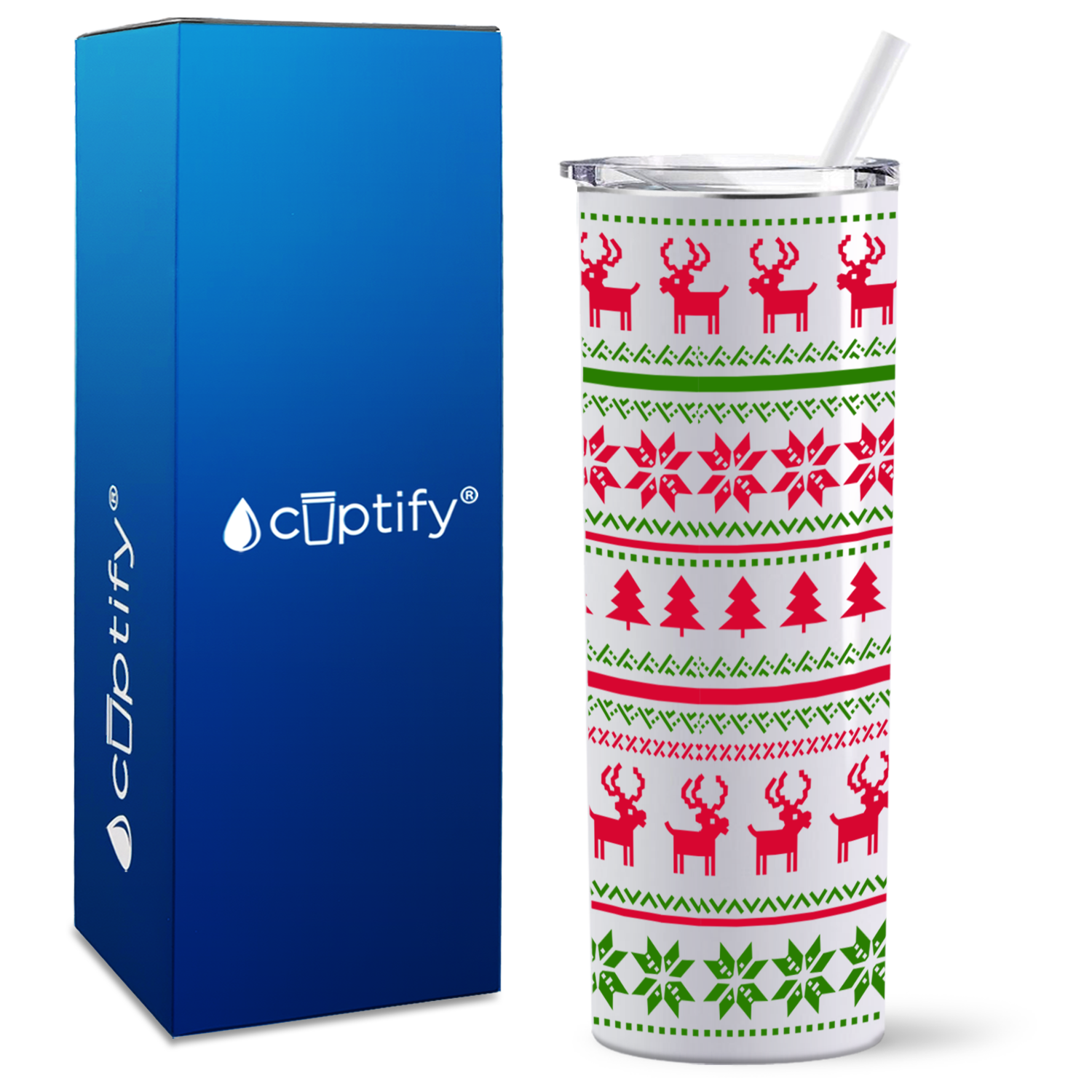 Holiday Sweater on White 20oz Skinny Tumbler