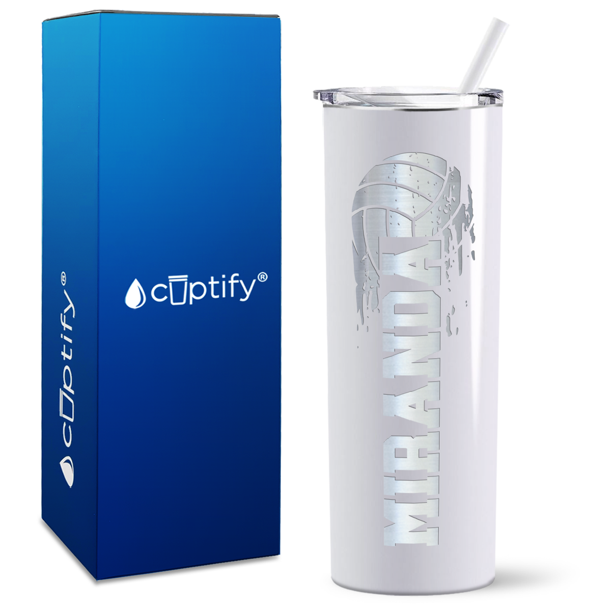 Personalized Flying Volleyball on 20oz Skinny Tumbler