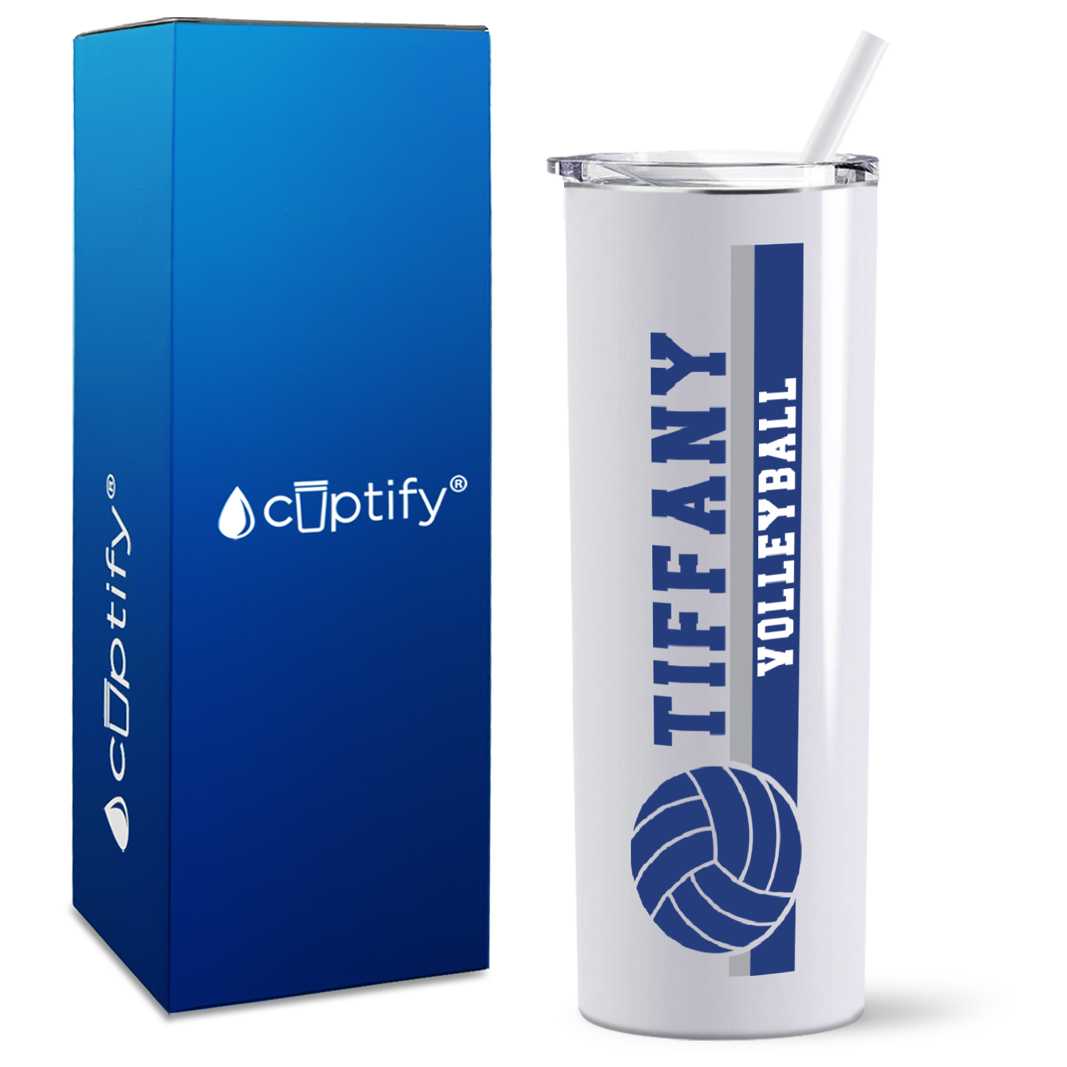 Personalized Volleyball Stripe on 20oz Skinny Tumbler