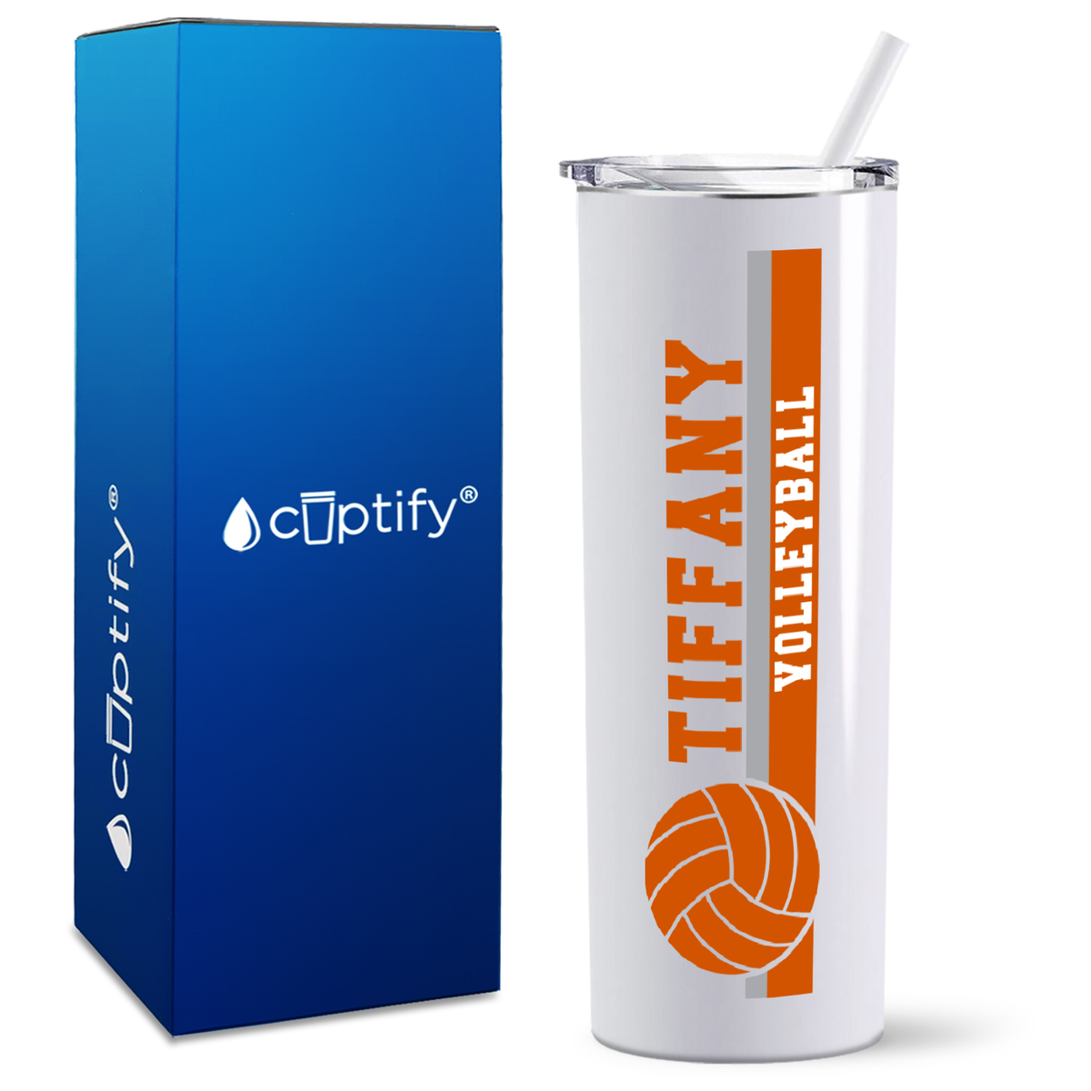 Personalized Volleyball Stripe on 20oz Skinny Tumbler