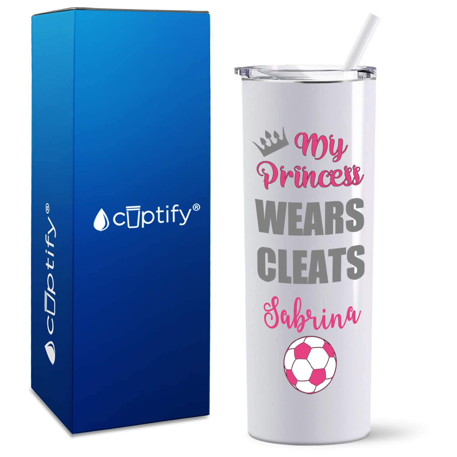 Personalized My Princess Wears Cleats on 20oz Skinny Tumbler