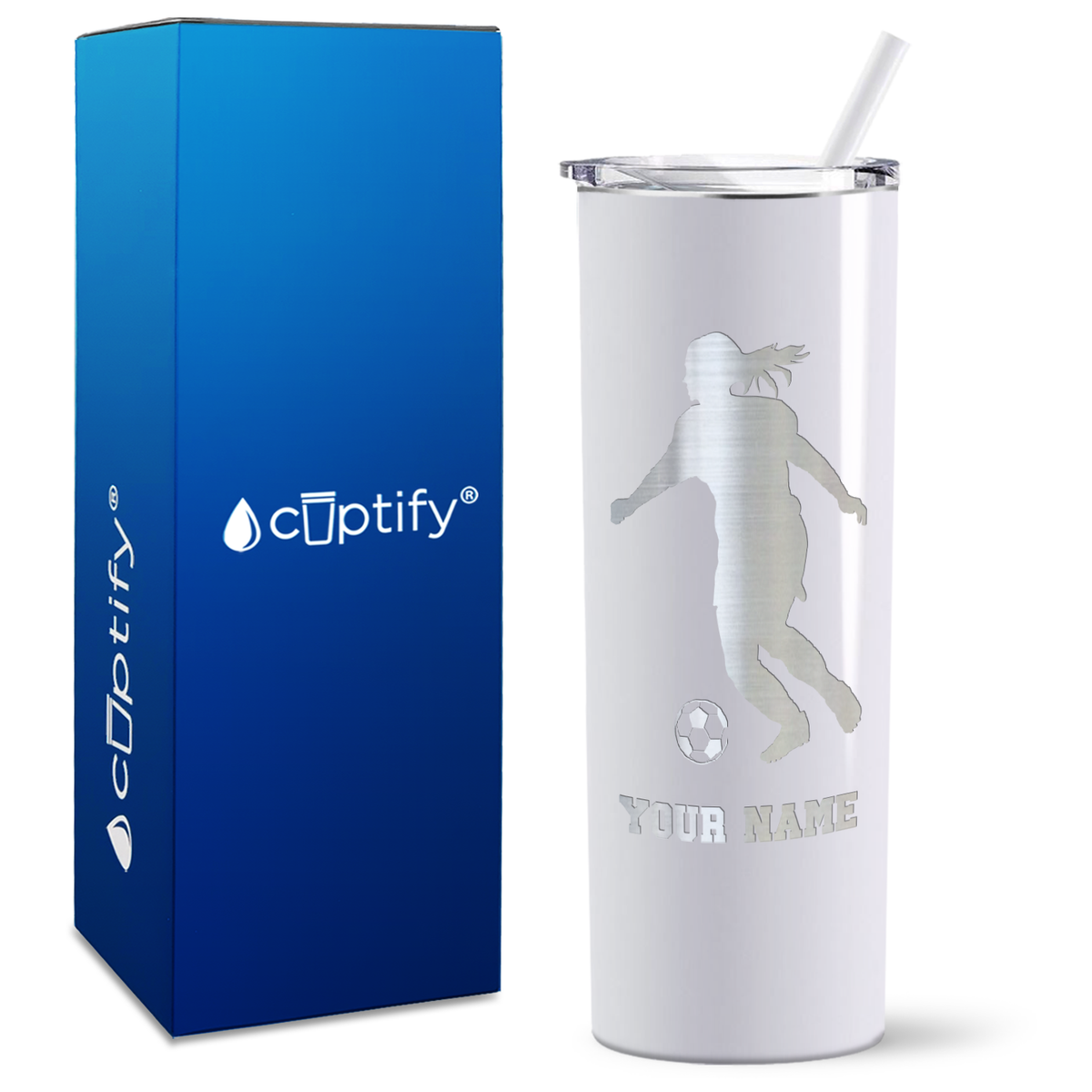 Personalized Soccer Player Female Silhouette on 20oz Skinny Tumbler