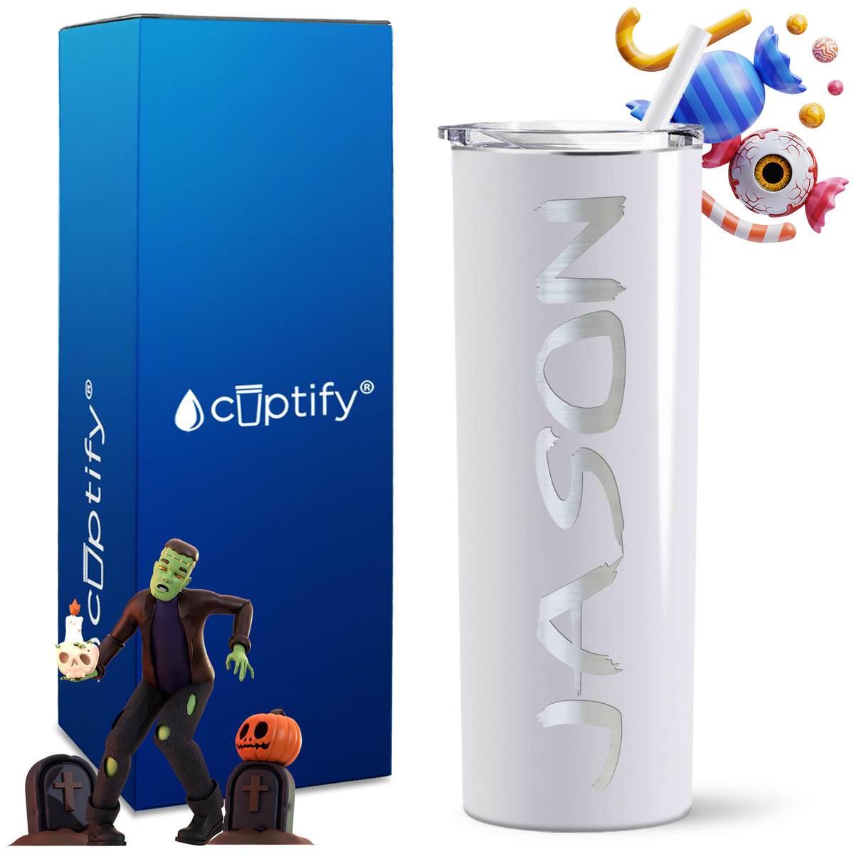 Personalized Scary Style on 20oz 20oz Skinny - Halloween Tumbler