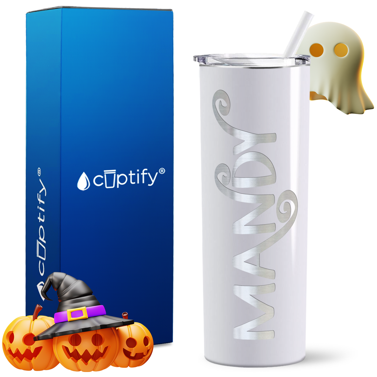 Personalized Curly Spooky Style on 20oz 20oz Skinny - Halloween Tumbler