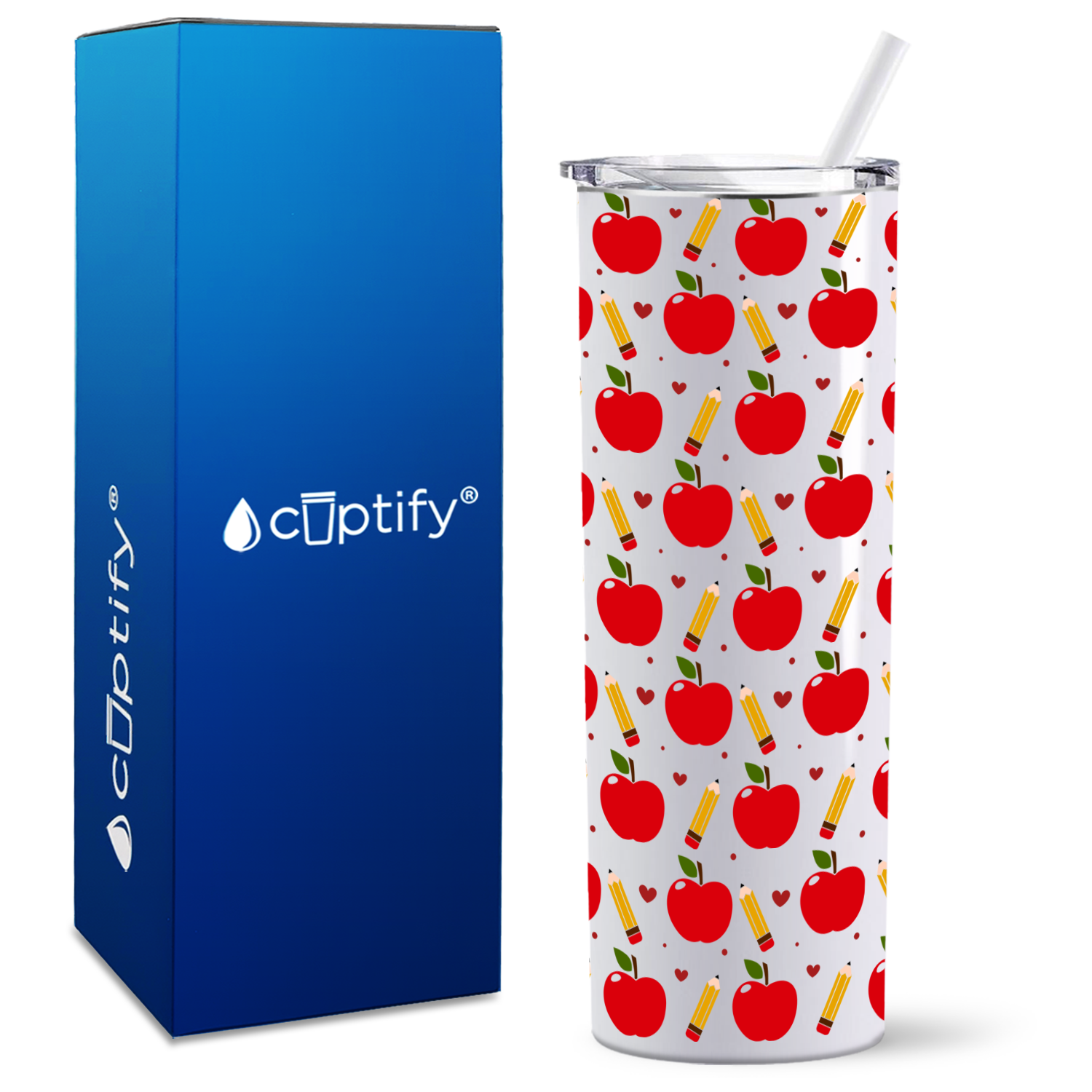 Apples and Pencils on 20oz Skinny Teacher Tumbler