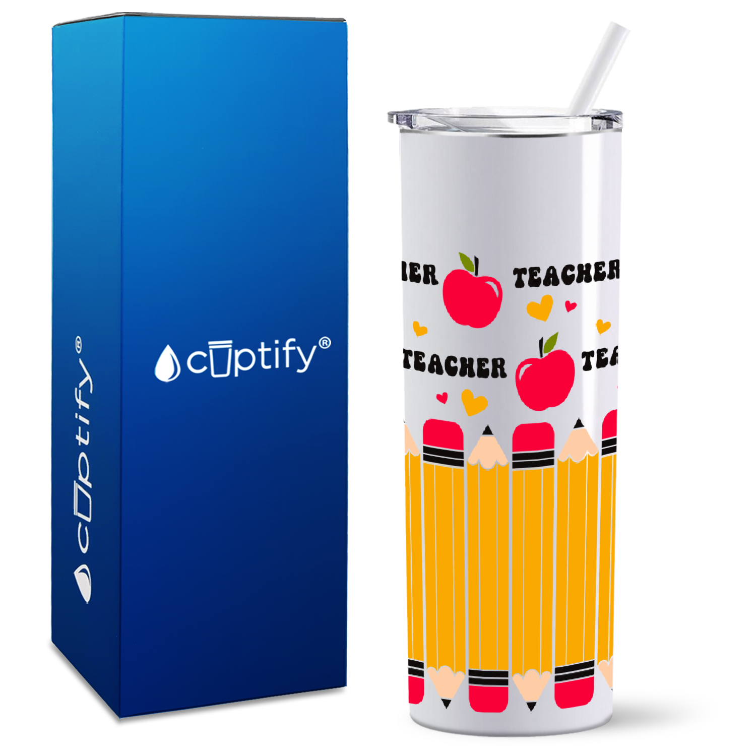 Teacher and Pencils on 20oz Skinny Teacher Tumbler