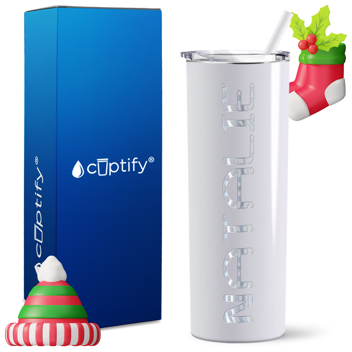 Personalized Candy Cane Style on 20oz Skinny Christmas Tumbler
