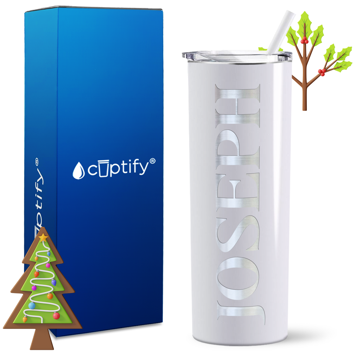 Personalized Merry Style on 20oz Skinny Christmas Tumbler